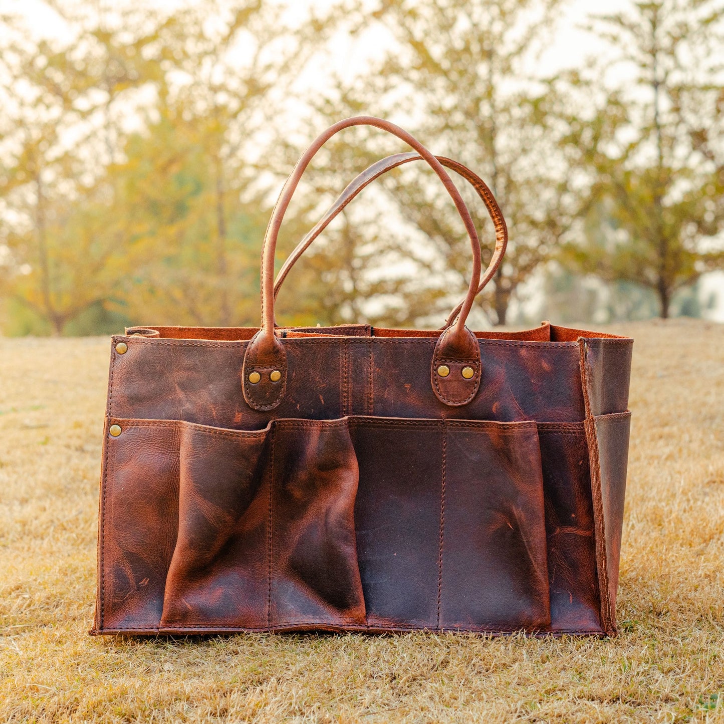 Leather Tool Bag With 8 Pockets - 100% Heavy Duty Leather