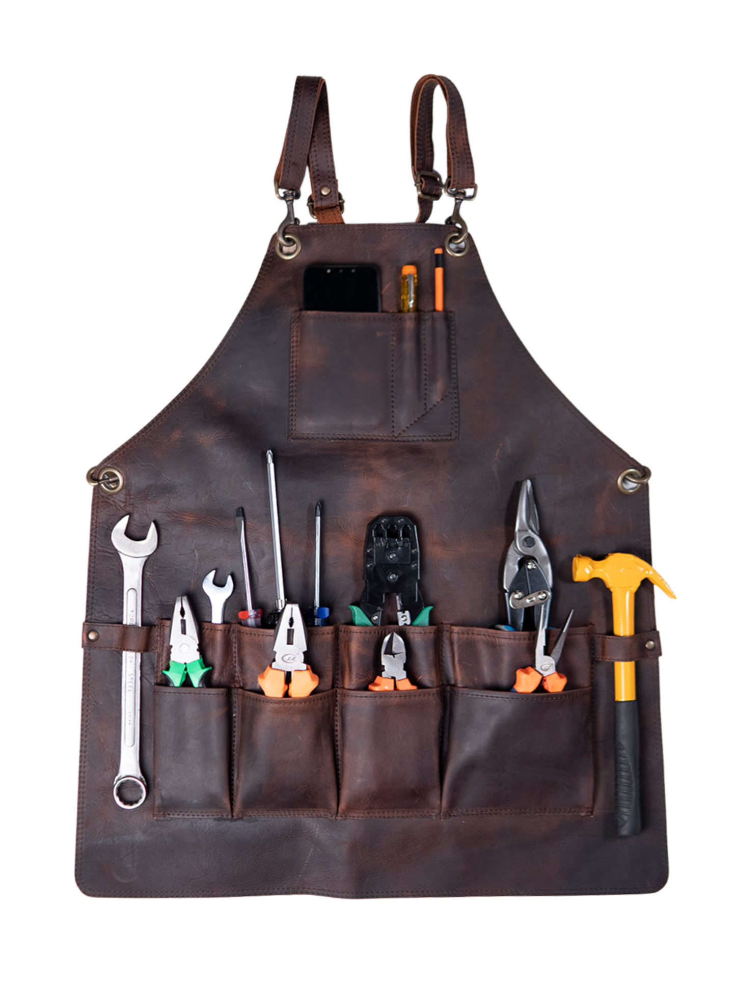 Leather Apron for Welding with 12 Tool Pockets Heat & Flame Resistant Heavy Duty Tool Apron